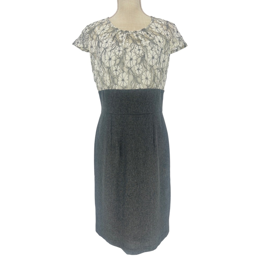 Cato‎ Sheath Dress Womens 8 Grey White Lace Cap Sleeve Work Career Professional